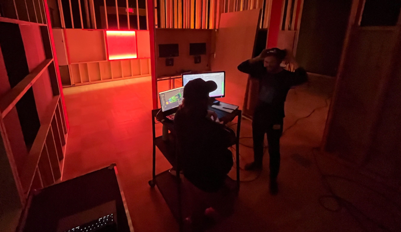 Testing the audio integration on-site.